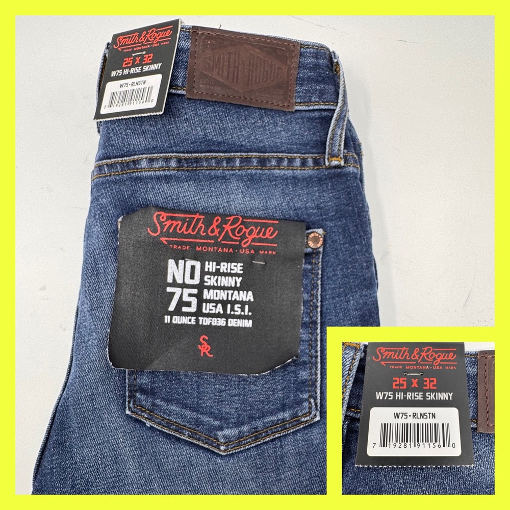 Smith & Rogue No 75 Hi-Rise Skinny Jeans Mens 25x32 Blue Montana Denim W75